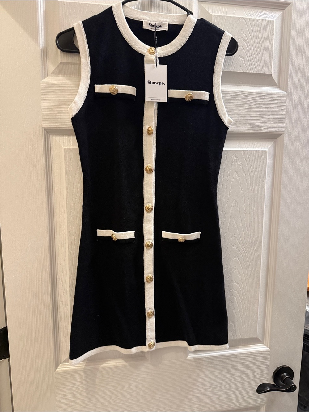 Showpo. Black and White Sleeveless Knit Button-Front Mini Dress